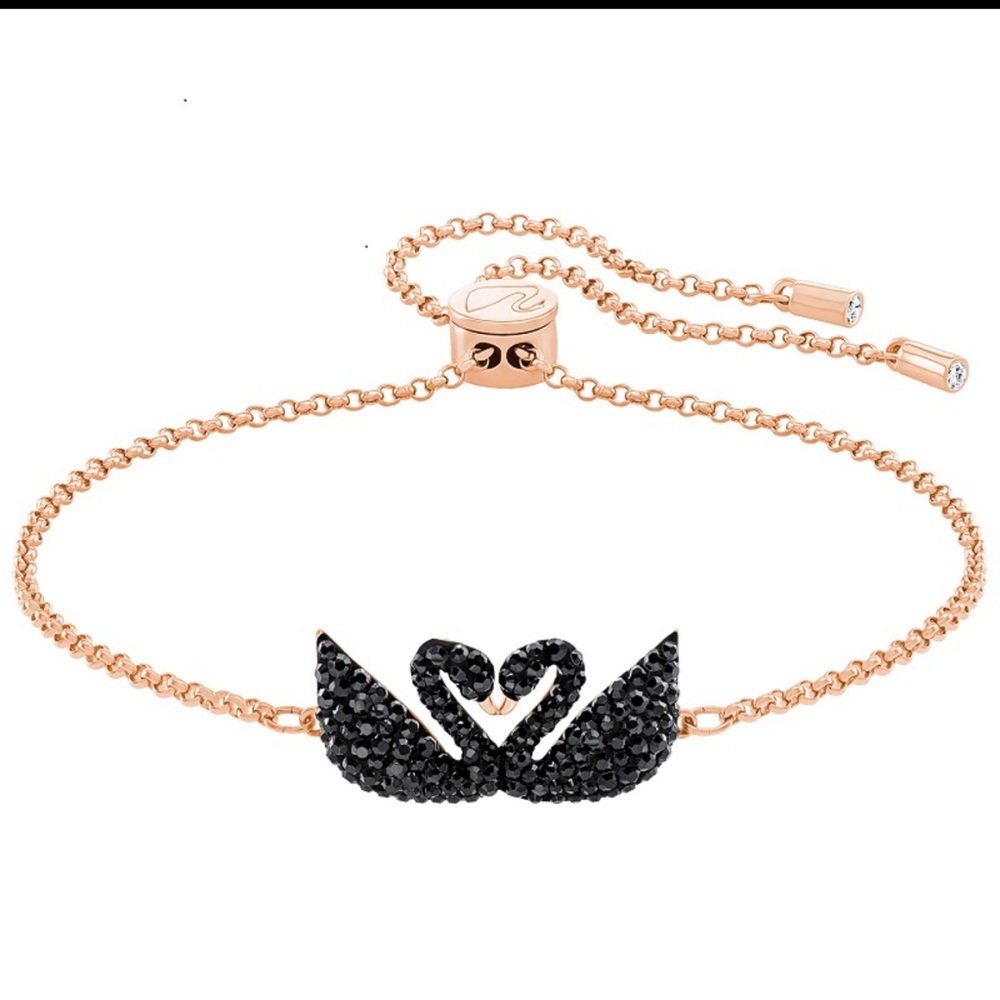 Swarovski Iconic Double Rose Gold Plated Black Swan Bracelet